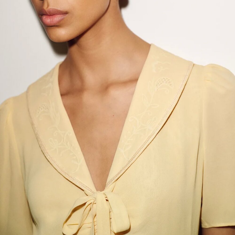 Reformation Hiroka Midi Dress - Parmesan Light Yellow Beige French - Picture 3 of 10